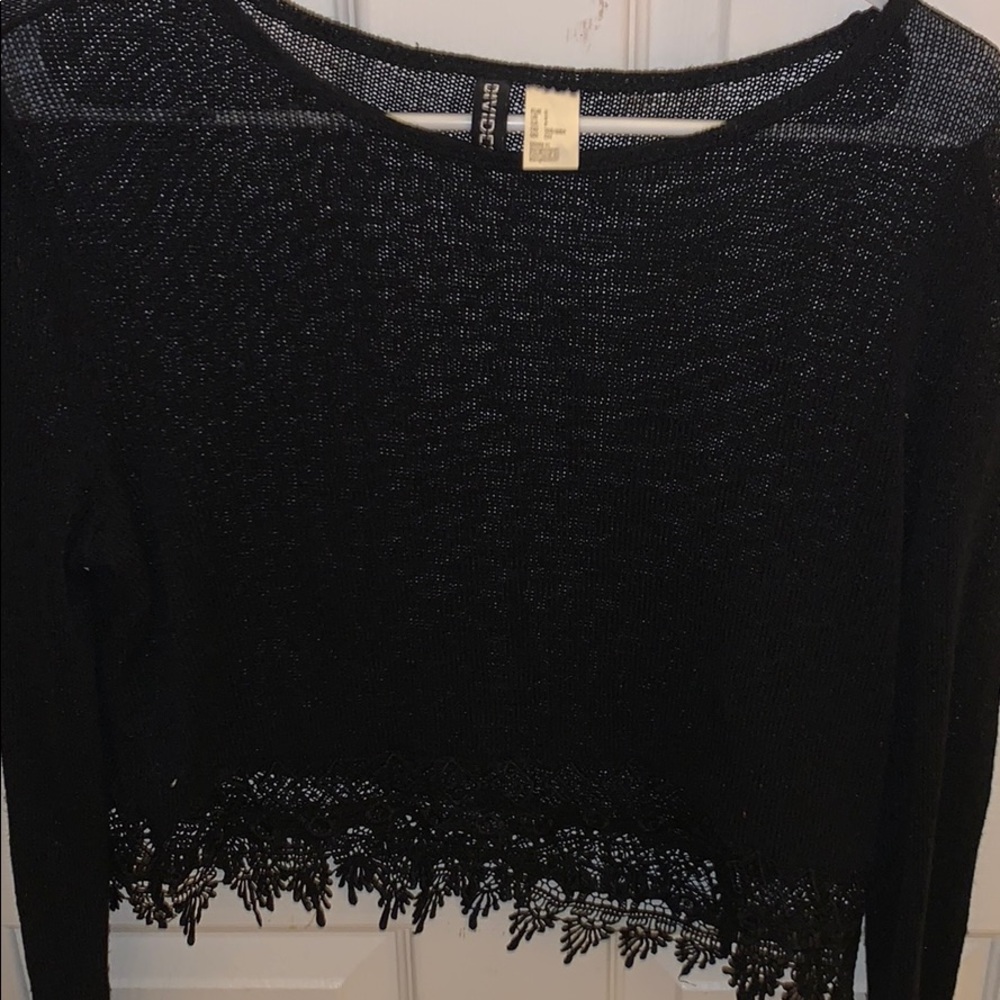 H&M Lace Trimmed Black Sweater